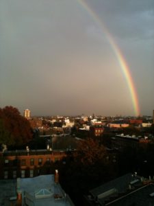 A rainbow over the city