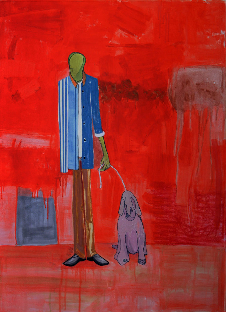 Painting-- man walking a dog