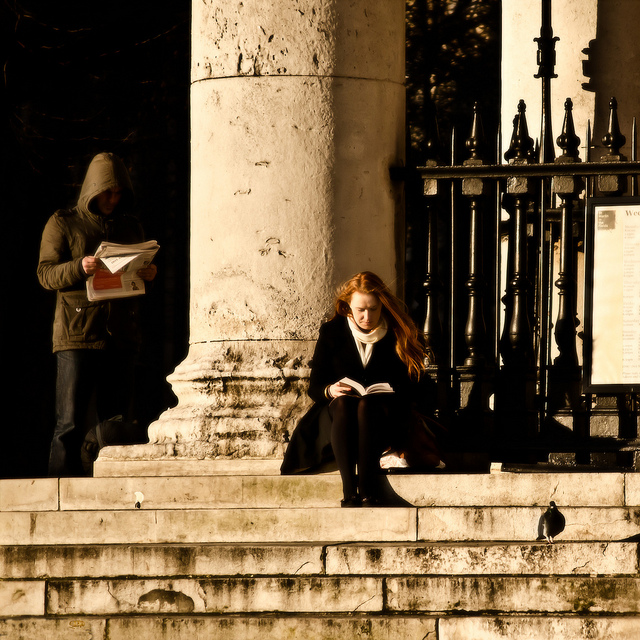 person on the steps