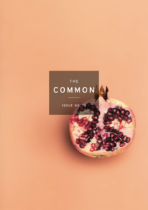 Cover of The Common Issue 15, with a pomegranite cut in half, against a peach-colored background