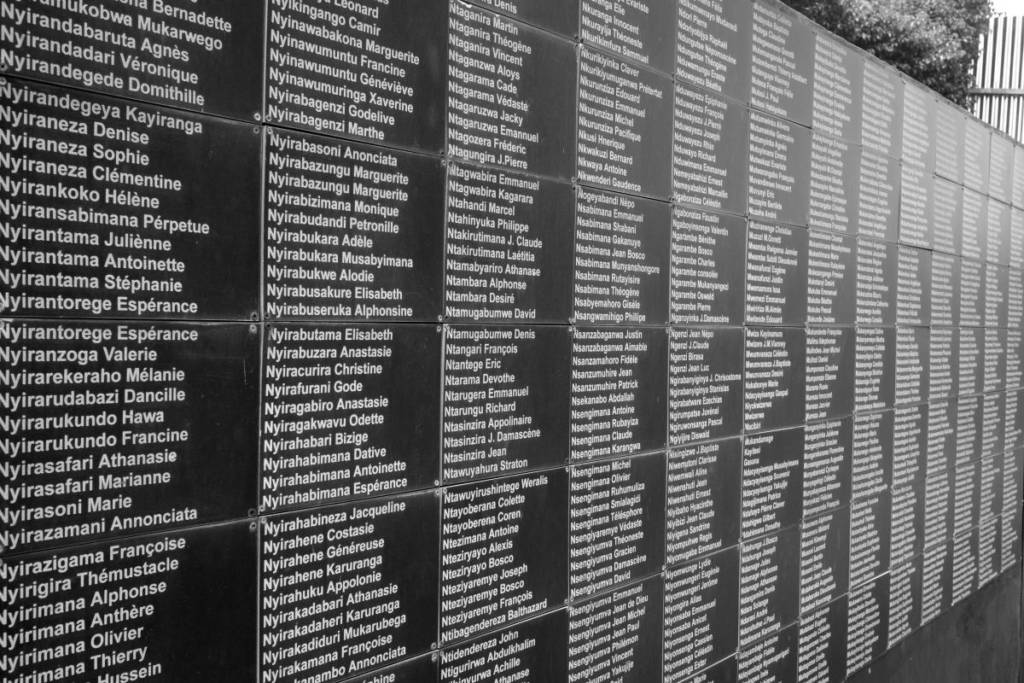 Victims of the 1994 genocide are engraved in a wall in the Kigali Genocide Memorial Center in the capital of Rwanda.