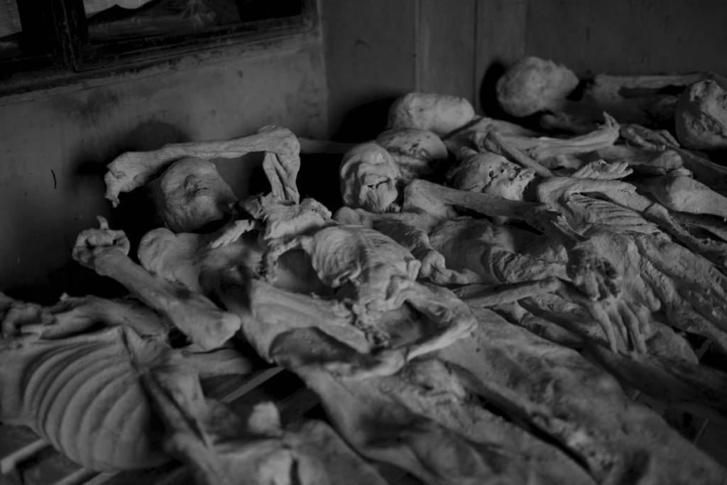 At the Murambi Technical School, the site of one of the genocide's largest massacres. About 1,000 skeletons have been preserved to stand as silent witness to the violence.