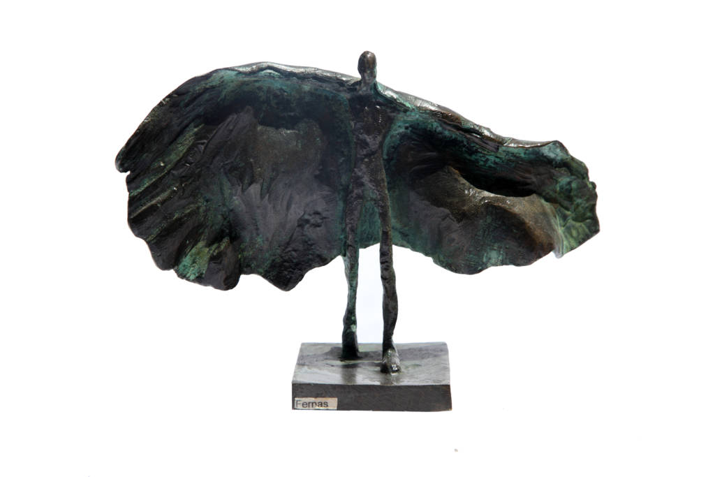 bronze figure with wings/ cape