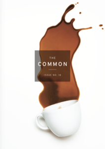 Issue 18 cover, a spilled cup of coffee on a white background