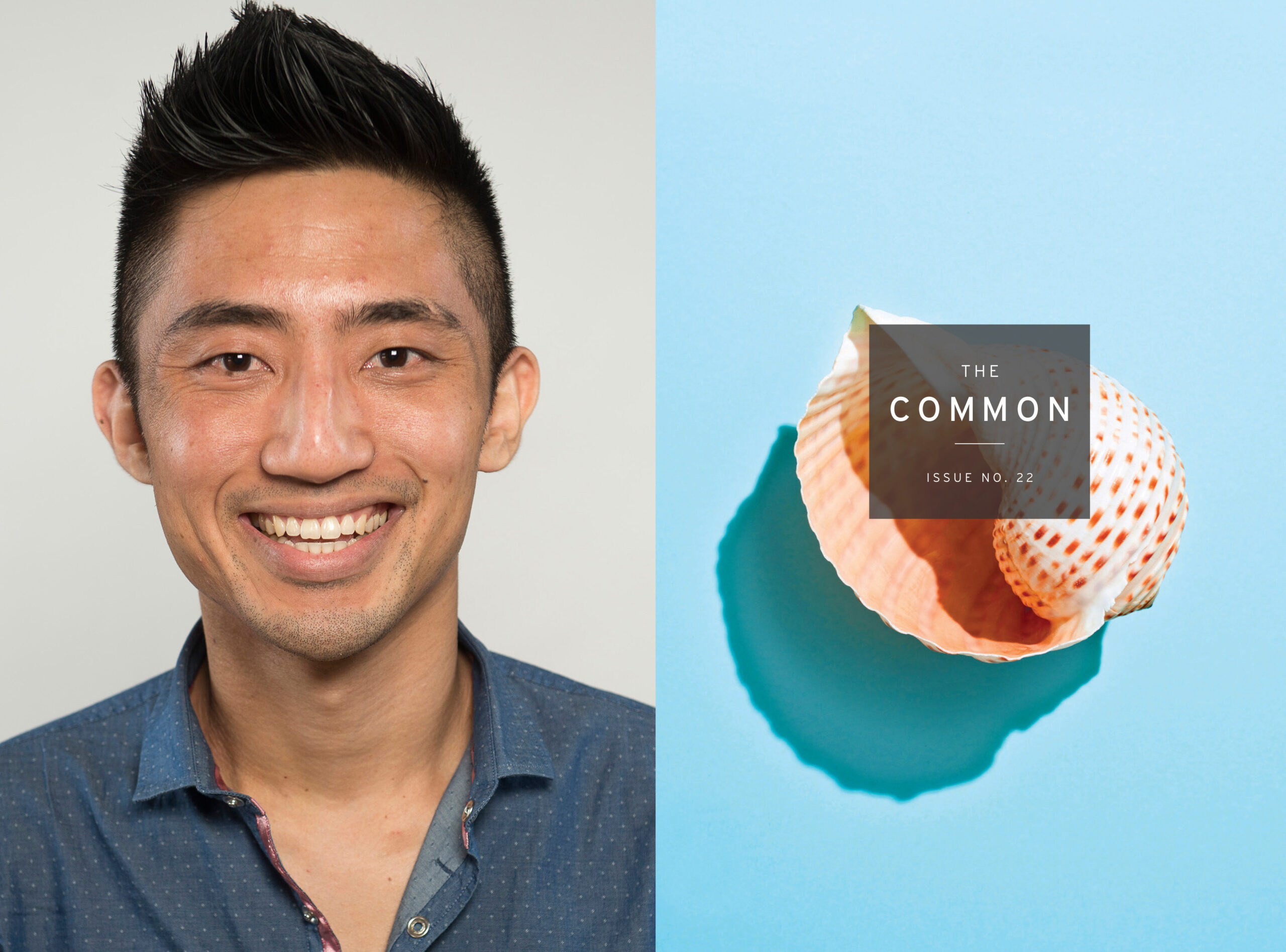Image of Steven Tagle's headshot and the Issue 22 cover (pink-peach seashell on light blue background).