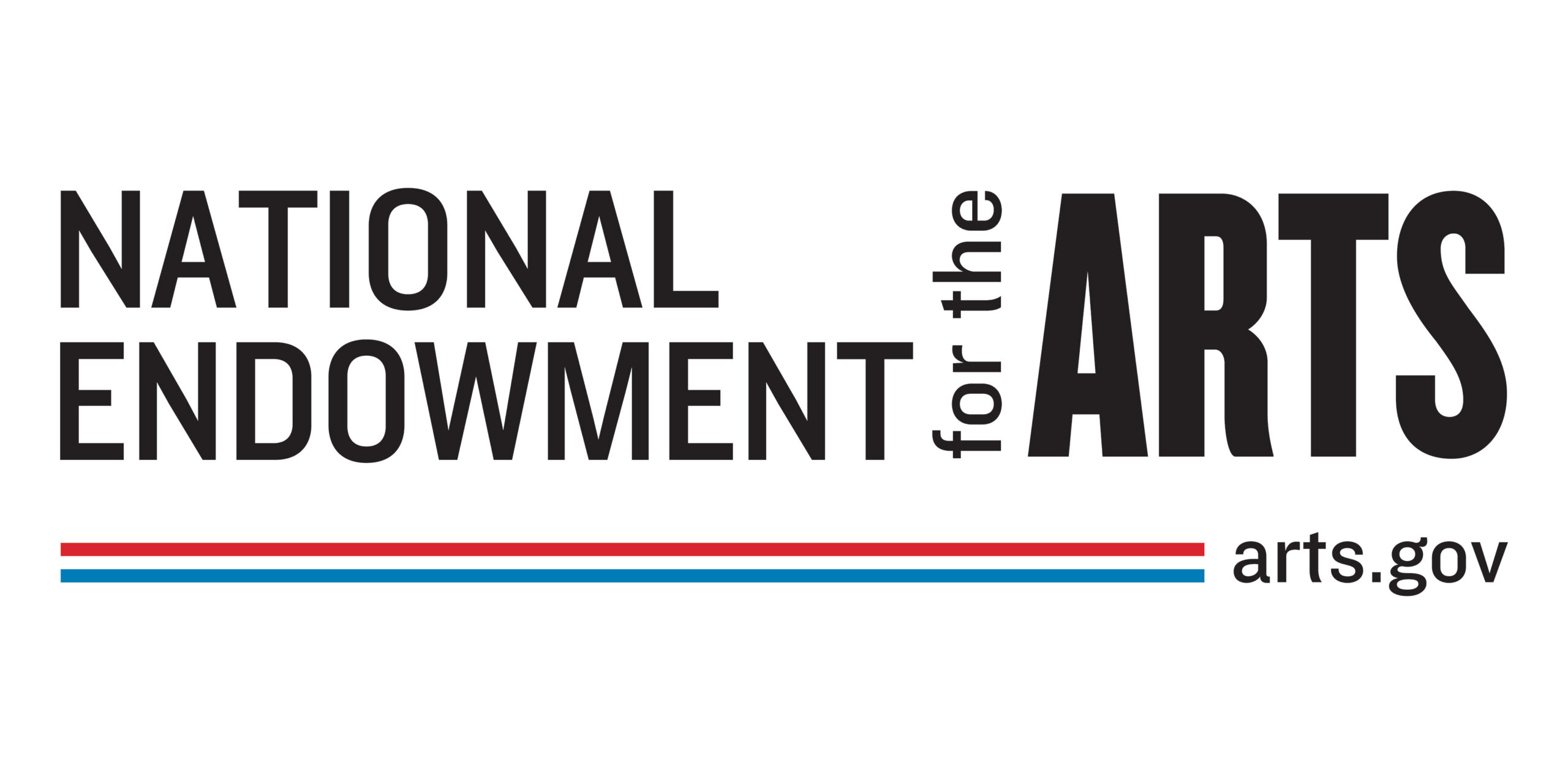 Logo of the National Endowment for the Arts, showing black text in a sans serif font above red and blue stripes