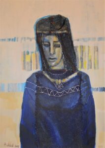 Image of a painting of a woman dressed in blue.
