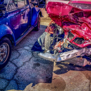 Totaled red car