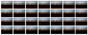 Mosaic of small images of the skyline.