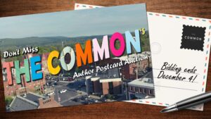 Postcard with a picture of Amherst MA on it and the words THE COMMON