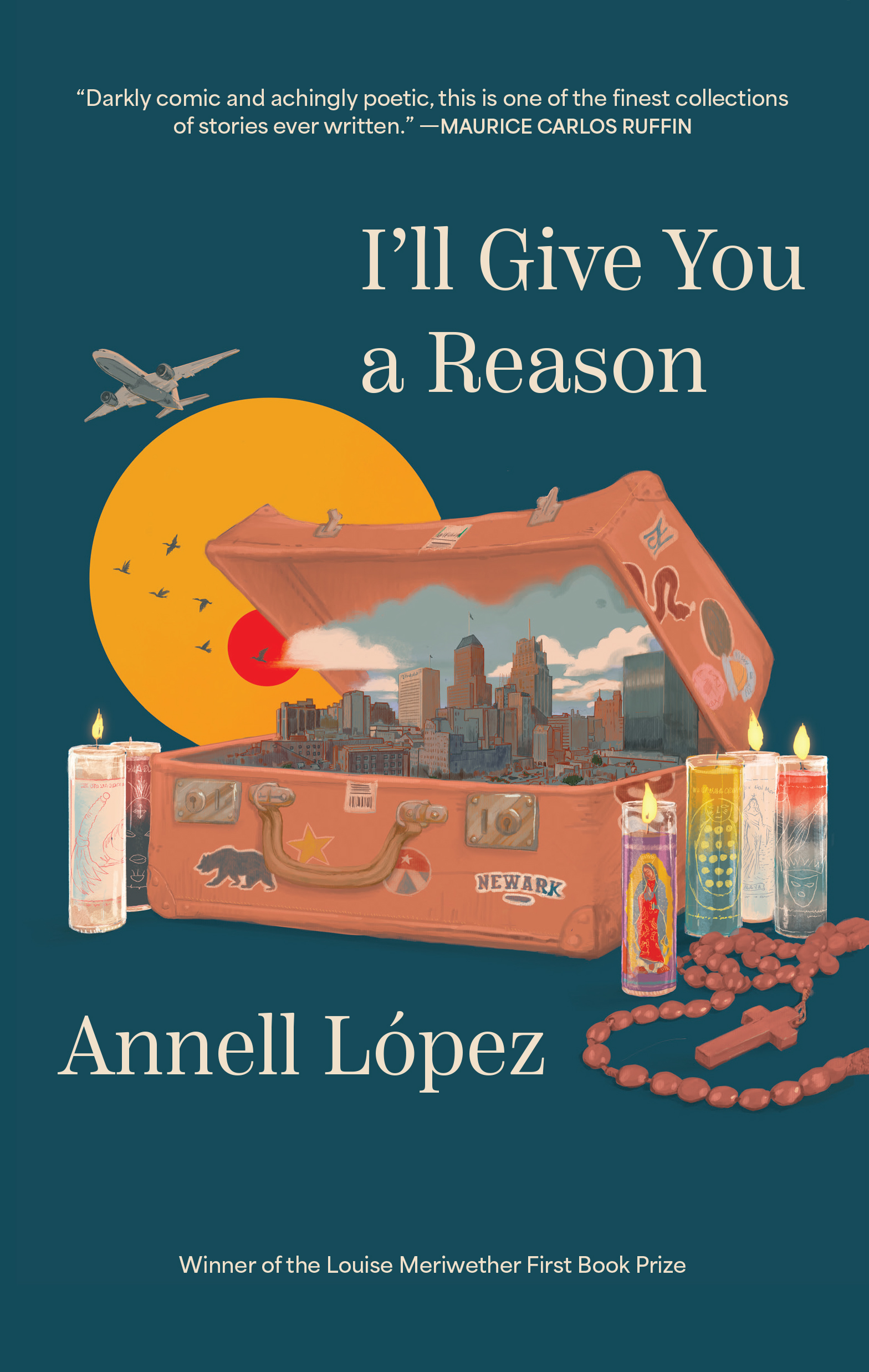 cover of i'll give you a reason. dark blue cover, with a toolbox that contains a drawing of a city landscape inside