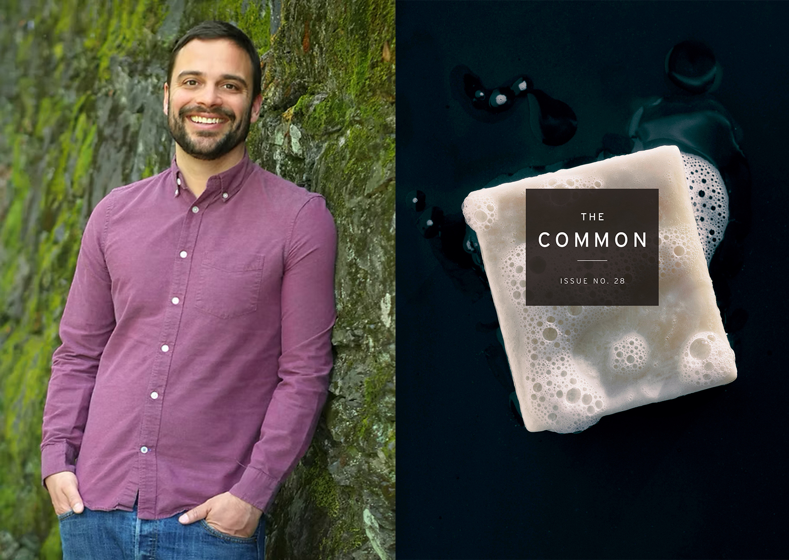 Michael David Lukas's headshot next to the cover of The Common Issue 28.