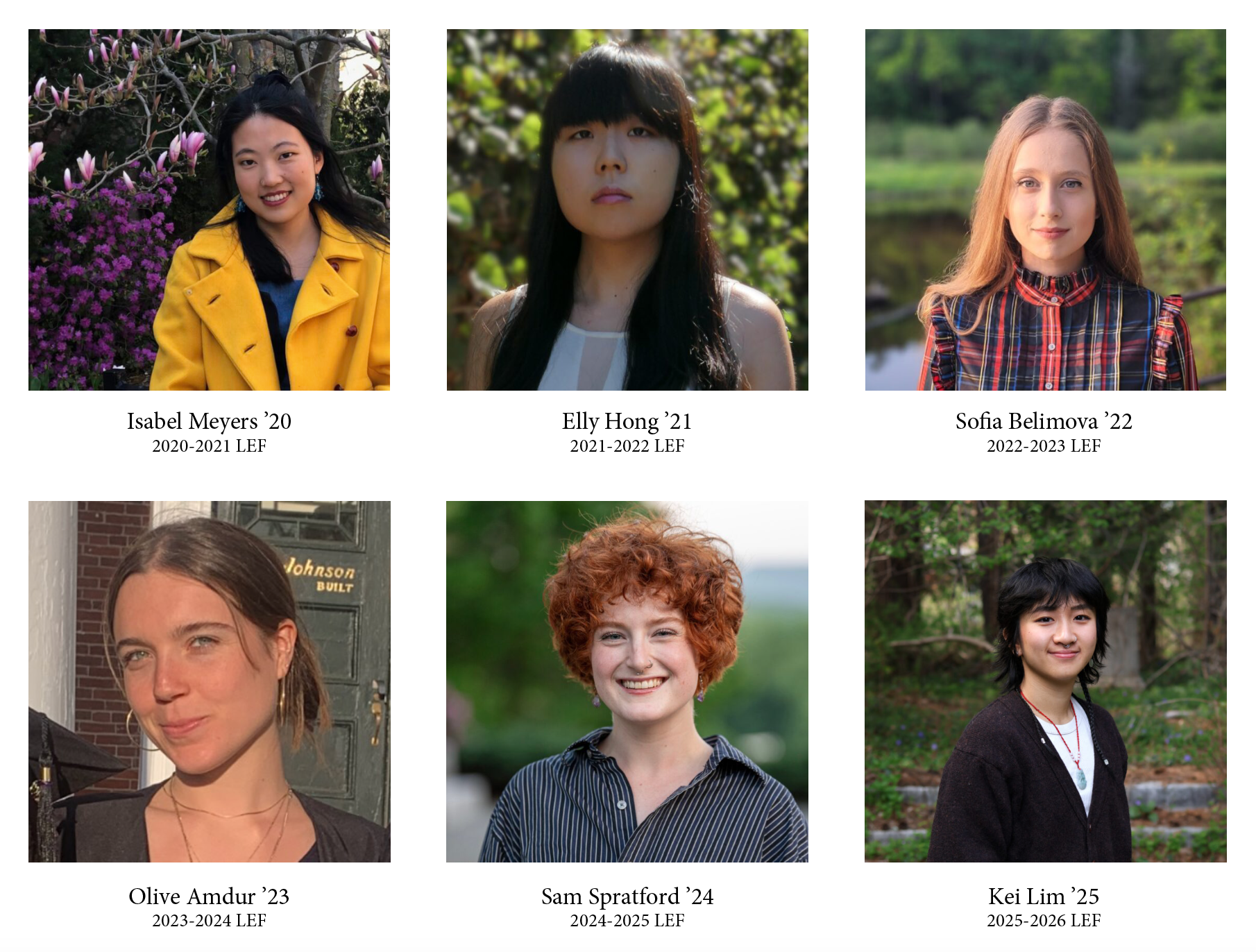 Image of the six literary editorial fellows: Isabel Meyers, Elly Hong, Sofia Belimova, Olive Amdur, Sam Spratford, and Kei Lim.
