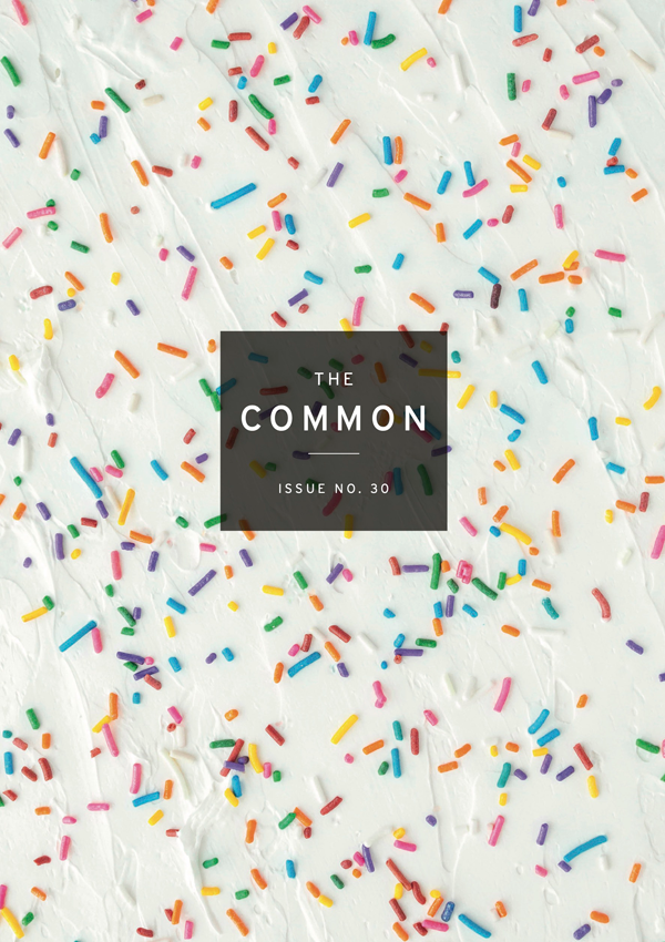 Common Issue 30 cover with a background of white cake frosting with colorful sprinkles