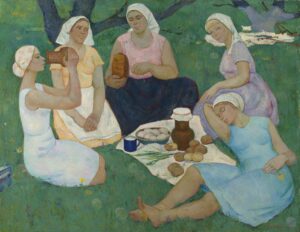 Women picnicing in a circle.
