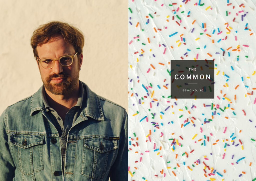 Headshot of Cush Rodriguez Moz next to the cover of The Common's 30th issue