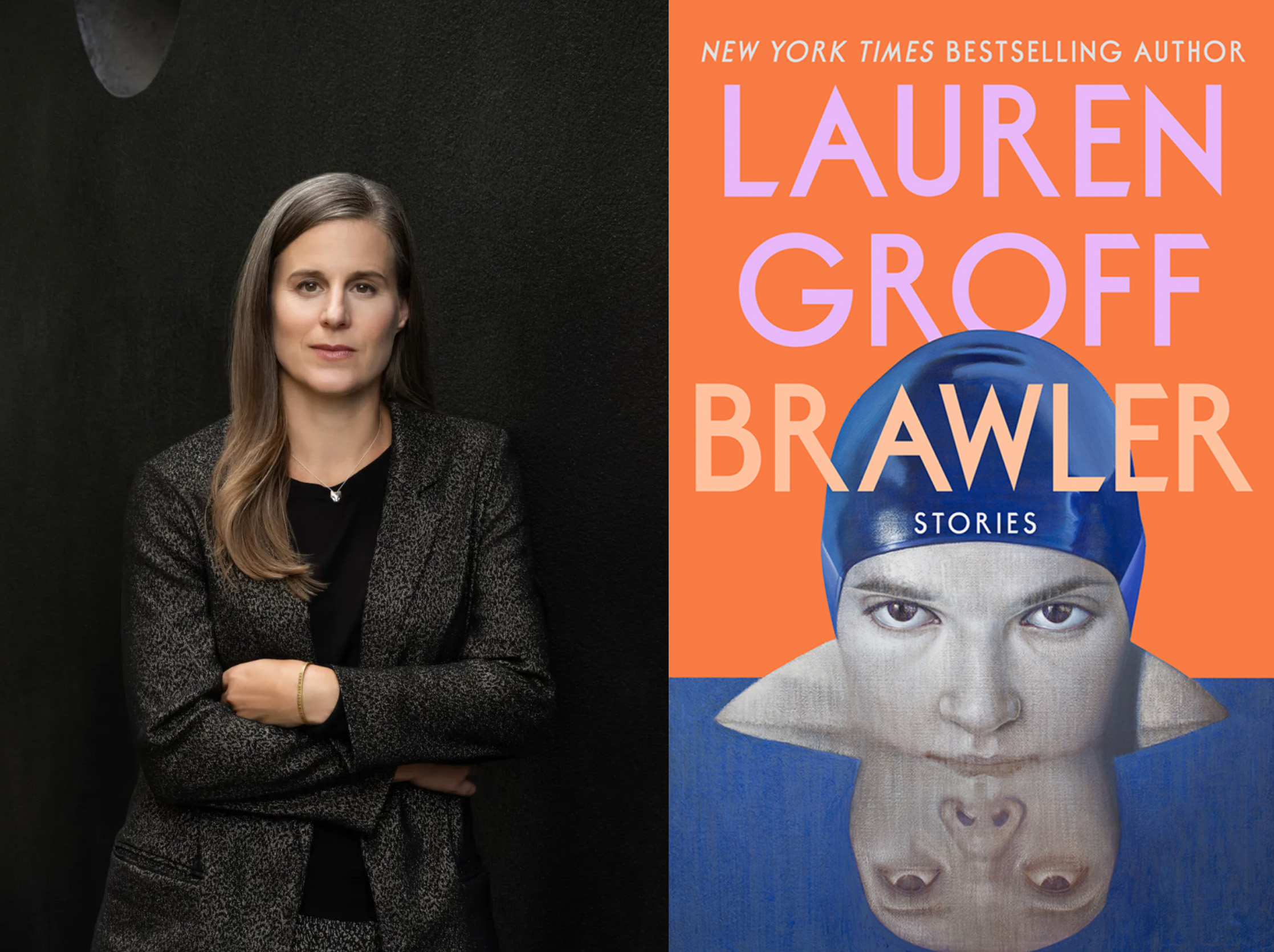 Lauren Groff next to the book cover of "Brawler"
