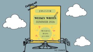 typewriter with yellow paper and program information 