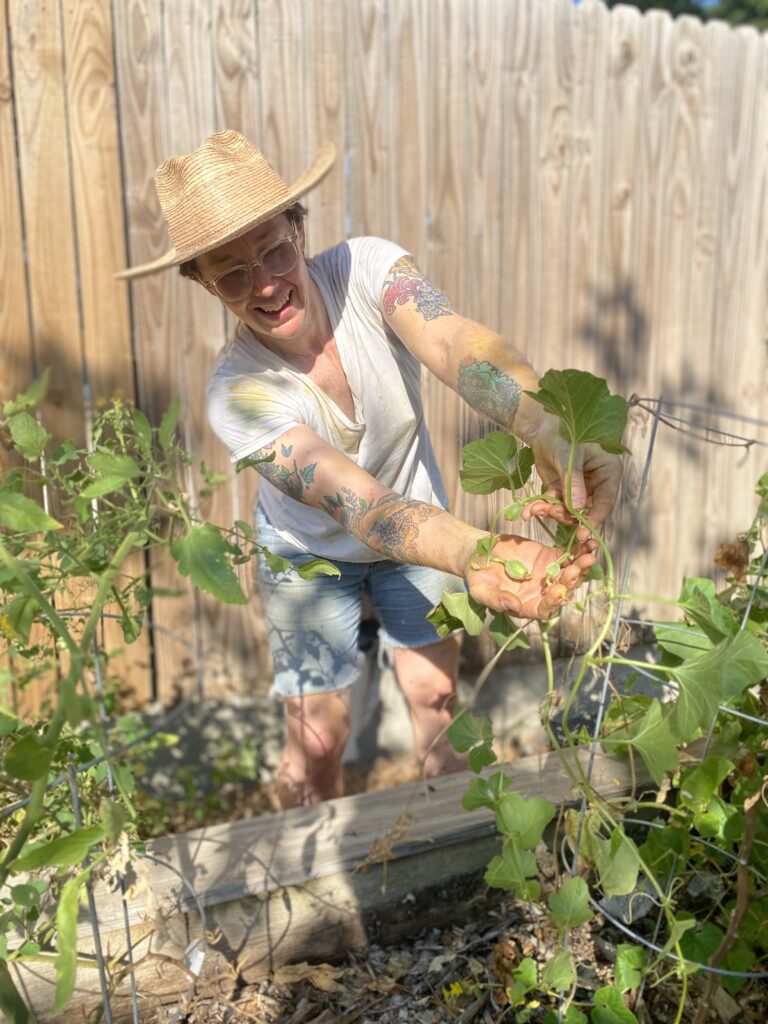 Ro Skelton in her garden